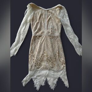 NWT Nasty Gal Cream Lace Open Back Long Sleeve Mini Dress | Medium